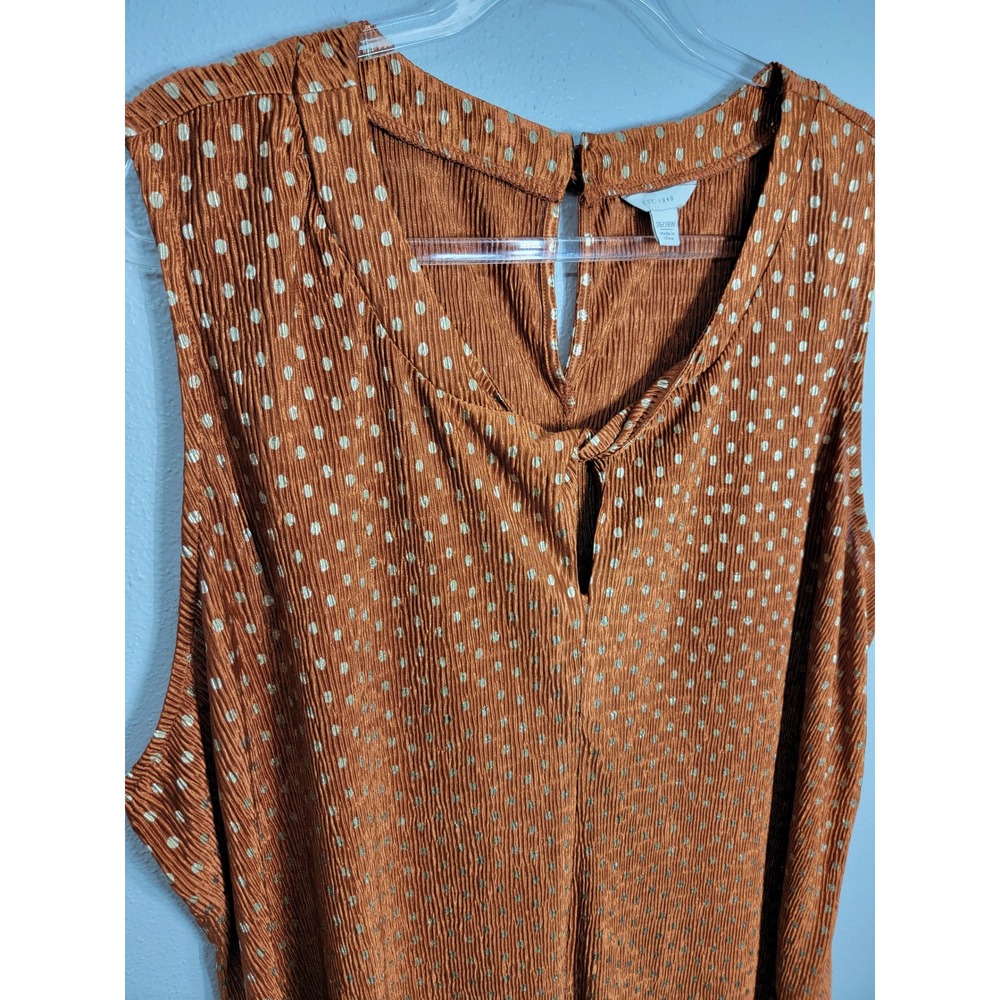 Cato Women 26/28 Tank Top Rust Polka Dot Pleated Plisse V-Neck Blouse - Picture 3 of 8